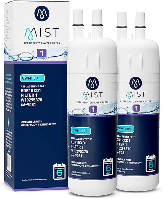 Mist EDR1RXD1 Refrigerator Water Filter Replacement for Everydrop® Filter 1 – Whirlpool® WHR1RXD1 W10295370A, Kenmore® 46-9081 – 2-Pack – NSF 42 & 372 Certified