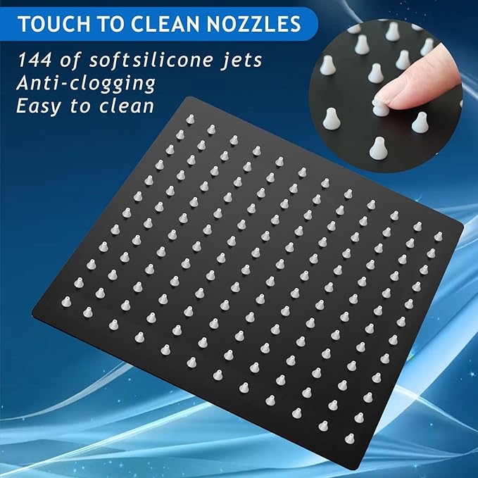 Voolan Rain Shower Head with Filtered - High Flow Large Rainfall Shower Heads Made of Stainless Steel - Waterfall Showerhead Filter For Hard Water(12" Matte Black)