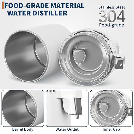 GarveeHome Water Distillers for Home Countertop, 1.5Gal/6L Stainless Steel Distilled Water Machine with Glass Container, 750W Desktop Drinking Purifier Filter Distilling Kit