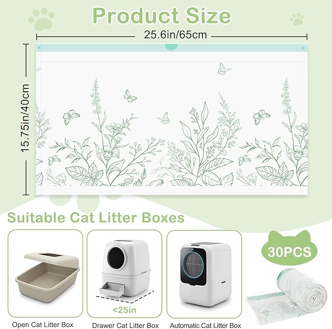 Glittme Cat Litter Box Liners, 60 Count Large Capacity Cat Litter Bags for Automatic Litter Robot 3/4, Thick Cats Kitty Litter Bags with Drawstring