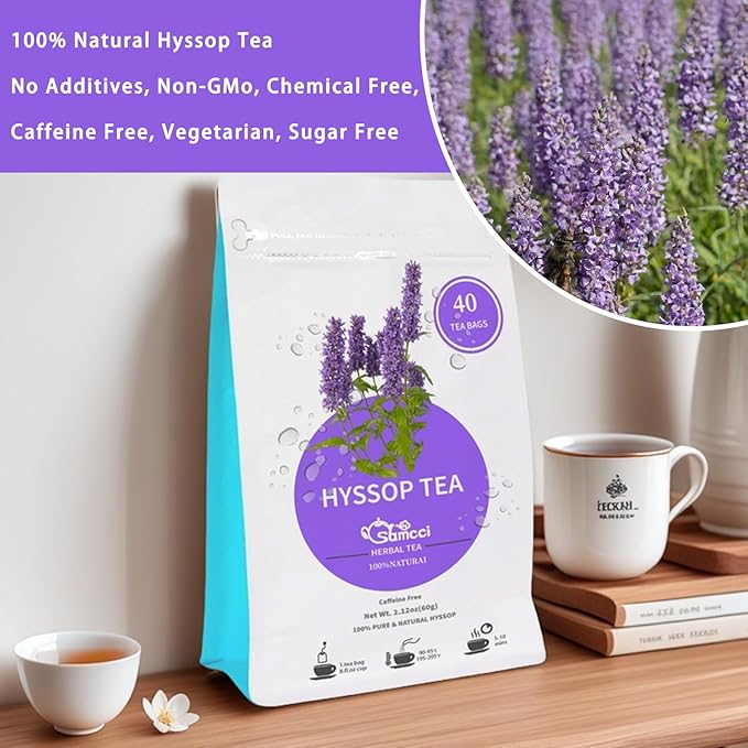 Samcci - Hyssop Tea, 40 Teabags, 1.5g/bag - Premium Hyssop Tea bags - No Additives - No Preservatives - Support Digestion & Promote Relaxation