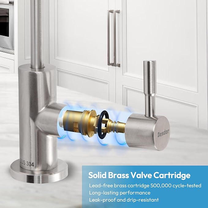 Drinking Water Faucet, Filtered Water RO Reverse Osmosis Faucet for Kitchen Sink, Non-Air Gap Lead-Free, 304 Stainless Steel, Brushed Nickel, WF2