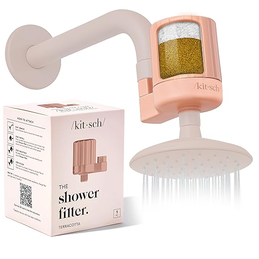 Kitsch Shower Head Filter For Hard Water – Water Softener & Removes Heavy Metals – Shower Filter Softer Skin & Hair, Bathroom Accessories - Terracotta