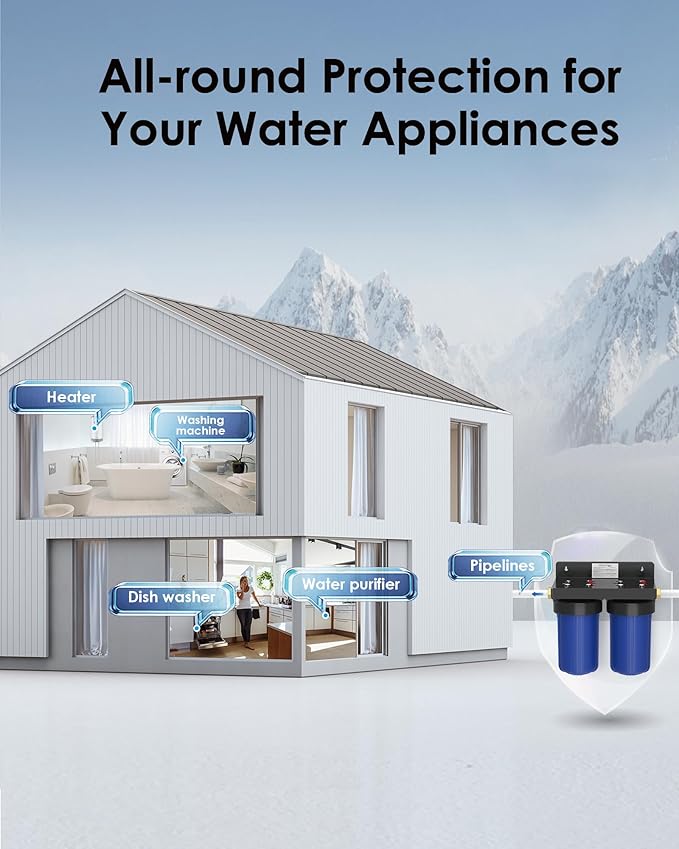 Waterdrop Whole House Water Filter System, Reduce Iron & Manganese, with Carbon and Sediment Filters, 5-Stage Filtration, Reduce Iron, Lead, Chlorine, Odor, 2-Stage WD-WHF21-FG, 1" Inlet/Outlet