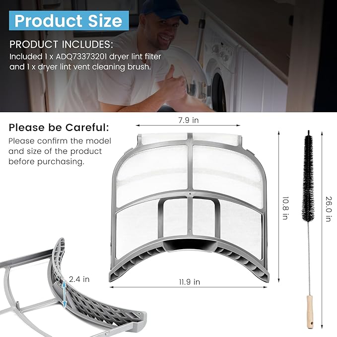 [2025 NEW] ADQ73373201 Dryer Lint Filter Assembly with Clothes Dryer Cleaner Brush Fit for Kenmore LG(DLEX DLGX) Dryer - Dryer Lint Screen Replaces 2656948 AP5675511 PS7787727 EAP7787727 by puxyblue