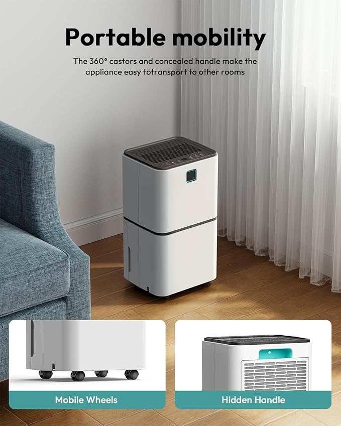 2000 Sq. Ft Dehumidifier for Home/Basement, 30 Pints 36 dB Dehumidifiers for Bedroom/Bathroom With Drain Hose LED Intelligent Humidity Light
