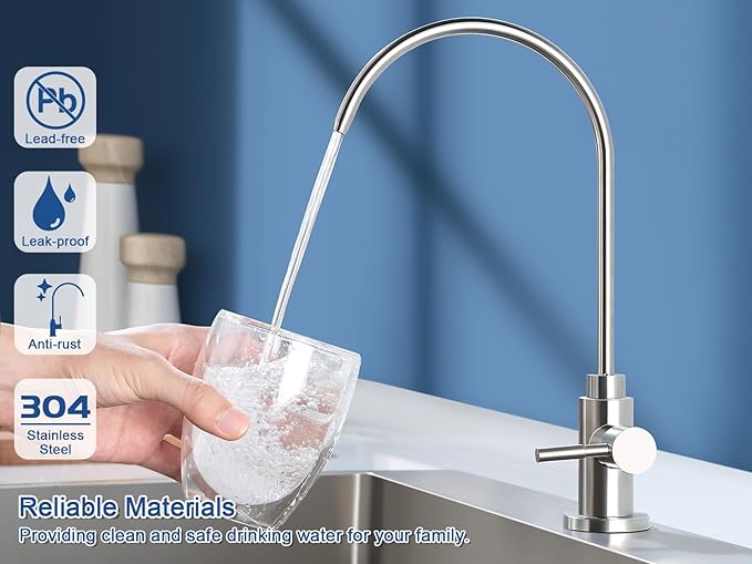 Water Filter Faucet, VMASSTONE Reverse Osmosis Faucet Fits Most RO Units or Water Filtration System in Non-Air Gap, Lead-Free Stainless Steel Drinking Water Faucet for Bar Kitchen Sink, RV (DM001 BN)