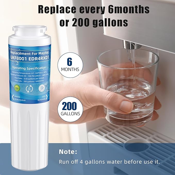 UKF8001 Water Filter Replacement for Whirl-pool EDR4RXD1, Replacement for Every-drop Filter 4, UKF8001AXX-200, UKF8001P, 4396395, 469006, Puriclean II, FMM-2, RWF0900A,Pack of 3