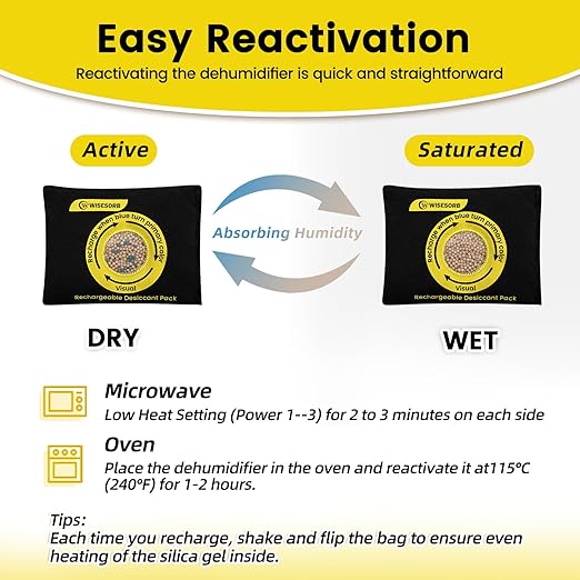 200g Reusable Molecular Sieve Desiccant Packs – Rechargeable Dehumidifier with Color Indicator for Storage, Gun Safes, Electronics, 3D Printing Filaments, Closets, Cars [3 Pack]