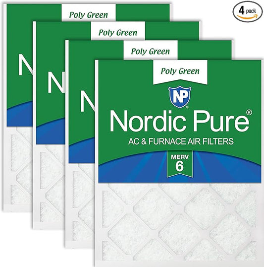 Nordic Pure 16x20x1 (Actual Size: 15 1/2 x 19 1/2 x 3/4) Poly Green MERV 6 AC Furnace Air Filters – Reduces Dust, Pollen, Pet Dander & Allergens – 4-Pack