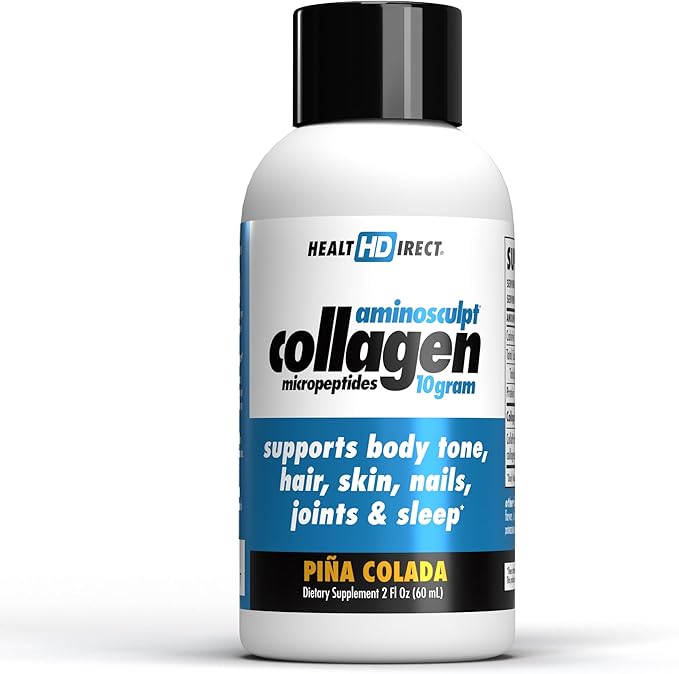 HEALTH DIRECT – Medical-Grade Liquid Collagen Shots – AminoSculpt Sugar-Free – Piña Colada – 12 Servings, (12pk, 2oz Shots) – Good for Joints, Bones, & Sleep – Better Hair, Skin & Nails