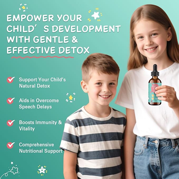 200mg Zeolite Detox for Kids & Adults, 20-in-1 Herbal Liquid with 300mg Chlorella, 200mg Milk Thistle, Cilantro, Vitamins & Probiotics Supports Speech, Cleanse, Immune & Gut Health, Berry Flavor, 60ML
