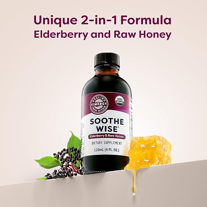 Vimergy Soothe Wise* – Fast-Absorbing Immune Support with Elderberry Syrup and Raw, Organic Honey – Coats and soothes Respiratory tissues – USDA Certified Organic, Vegan, Paleo-Friendly, Gluten-Free.