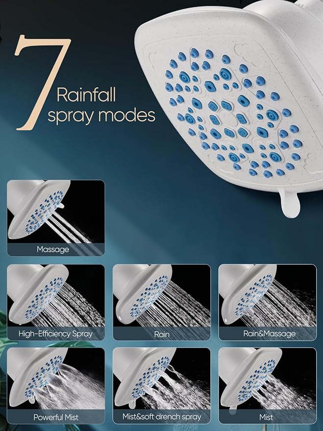 Cobbe Filtered Shower Head, 7 Modes High Pressure Shower Heads - 16 Stage Shower Head Filter for Hard Water for Remove Chlorine and Harmful Substances (Ivory White, 6 Inch Square)