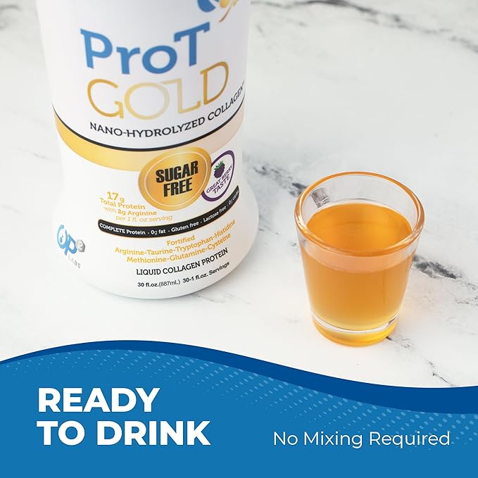Liquid Collagen Protein Shot, 17g Clear Protein Nano-Hydrolyzed Grass Fed Collagen, 2g Arginine for Wound Support, Gluten Free, Sugar Free, 0g Carbs, Non GMO, Berry, 30 fl oz Bottle