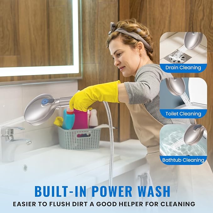 Filtered Shower Head with Handheld, High Pressure 9-Spray Modes Detachable Shower Head with Filter for Hard Water-Remove Chlorine & Impurities, Improve Skin & Hair Health, Brushed Nickel