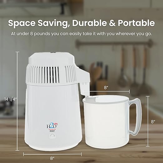 H2o Labs Best-in-Class Model 100 White Baked-enameled Metal Body 1-Gallon Countertop Home Water Distiller with Break-Resistant Food-Safe Polypropylene Carafe and Most Effective VOC Removal