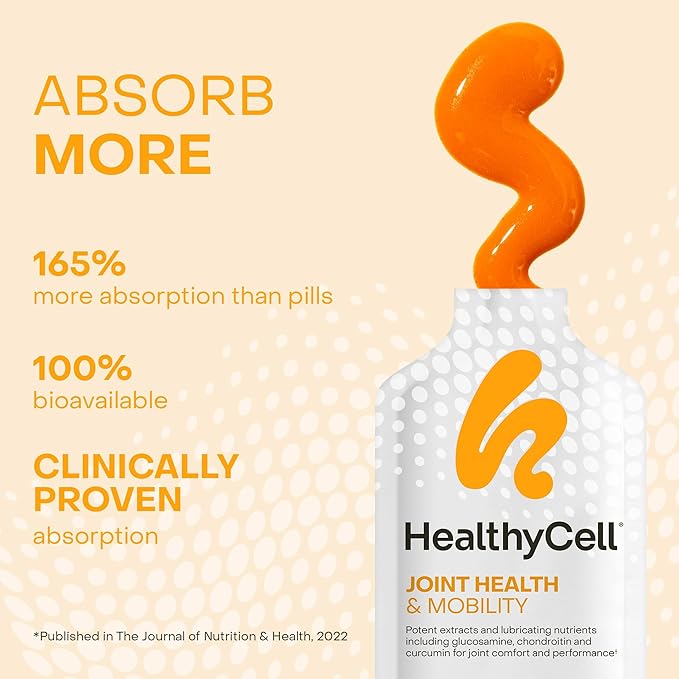 Healthycell Joint Health & Mobility Daily Liquid Supplement - Joint Support Supplement, Inflammation Response, Cartilage & Flexibility with Curcumin, Glucosamine & Chondroitin - 14 Gel Packs