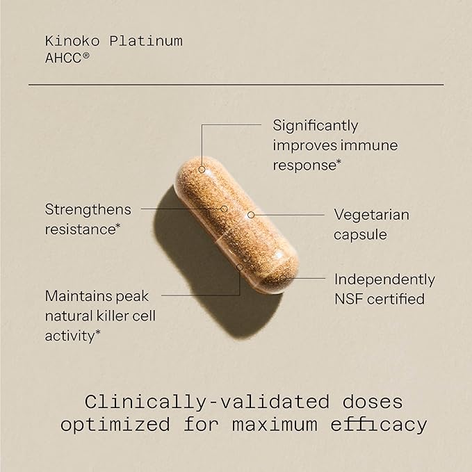 Quality of Life Premium Kinoko Platinum AHCC Herbal Supplement, 750mg per Capsule, for Immune Support, Liver Function, Maintains Natural Killer Cell Activity, Pack of 1, 60 Veggie Capsules