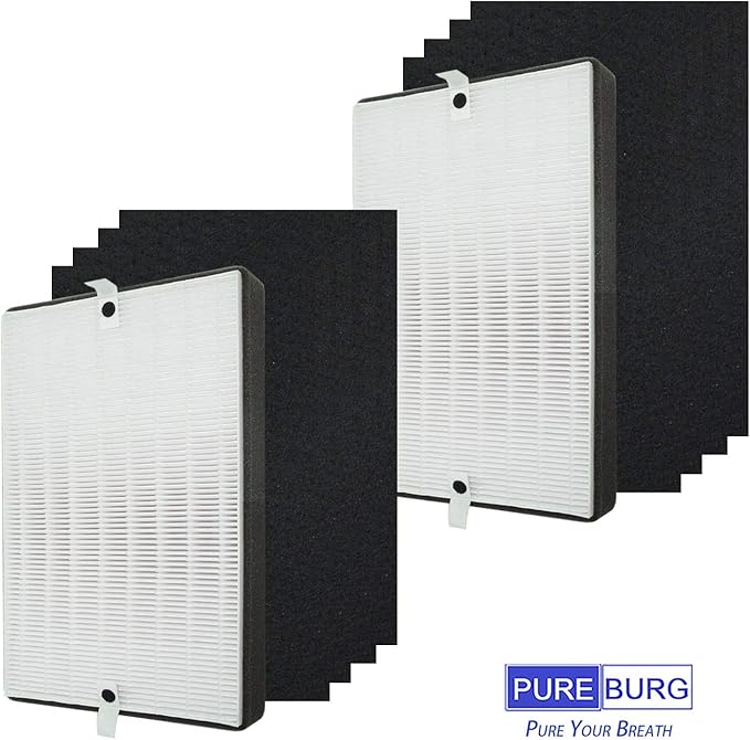 PUREBURG Type A2 Replacement 2 HEPA Filter + 8 Carbon Pre-Filters Compatible with Filtrete (3M) Room Air Purifiers FAP-C02-A2, FAP-C03-A2, FAP-T03-A2, Part # 1150101, Filter A2, 2-Pack