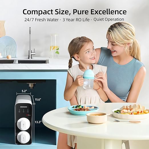 1000GPD Tankless Reverse Osmosis System, MIZUDO Megaflo Mini 8-Stage RO Water Filter Under Sink, 3-Year Filter Life, Anti-Leakage, 3:1 Pure to Drain, NSF/ANSI Certified, Lamp Ring Faucet