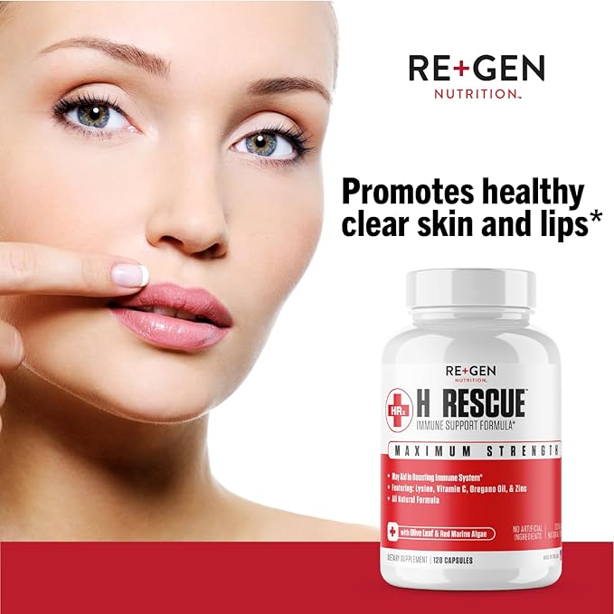 Re+Gen Nutrition H Rescue Immune Support Supplement for Adults, Capsules with Zinc, Vitamin C, L lysine Amino Acid & Oregano Oil for Immunity Health in Men & Women, 120 Capsules