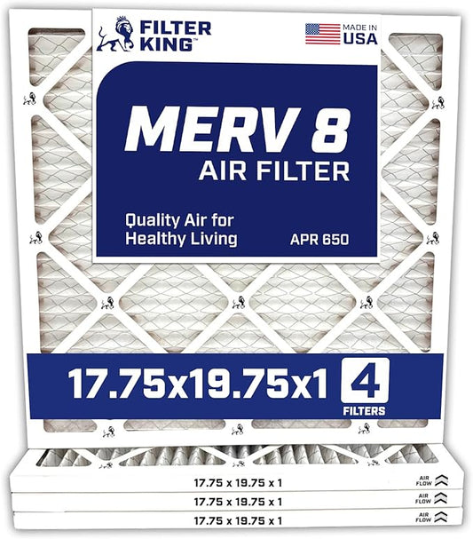 Filter King 17.75x19.75x1 Air Filter | 4-PACK | MERV 8 HVAC Pleated A/C Furnace Filters | MADE IN USA | Actual Size: 17.75 x 19.75 x .75"