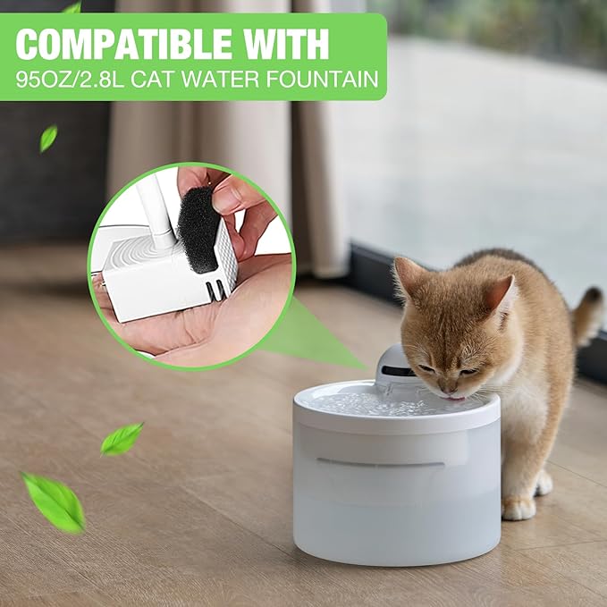 10Pcs Cat Water Fountain Sponge Filter Replacement, Upgraded Sponger Foam Filter for 92oz/2.8L Pet Fountain, Fountain Filter Replacement for Cat and Dog(Black)