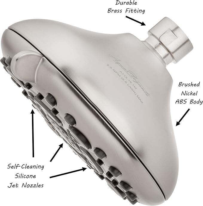 Aqua Elegante High Pressure Shower Head & Filter - Adjustable Water Saving Showerhead For Low Flow Showers With Bath Filters To Remove Chlorine + Hard Minerals, 2.5 GPM - Brushed Nickel