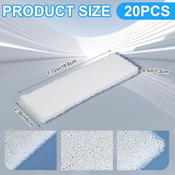 Nosiny 20 Pcs Filter Foam Pad Compatible with Fluval U3 Underwater Sponge Aquarium Underwater Filter Accessories Compatible for Aquarium, Fish Tank