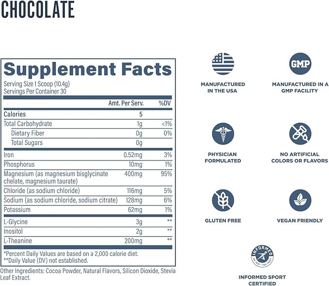 Revive MD Sleep Support Supplement for Adults, Dark Chocolate - Sleep Supplements with Magnesium (Glycinate), Inositol, Glycine & L-Theanine - Promotes Relaxation & Sleep Health