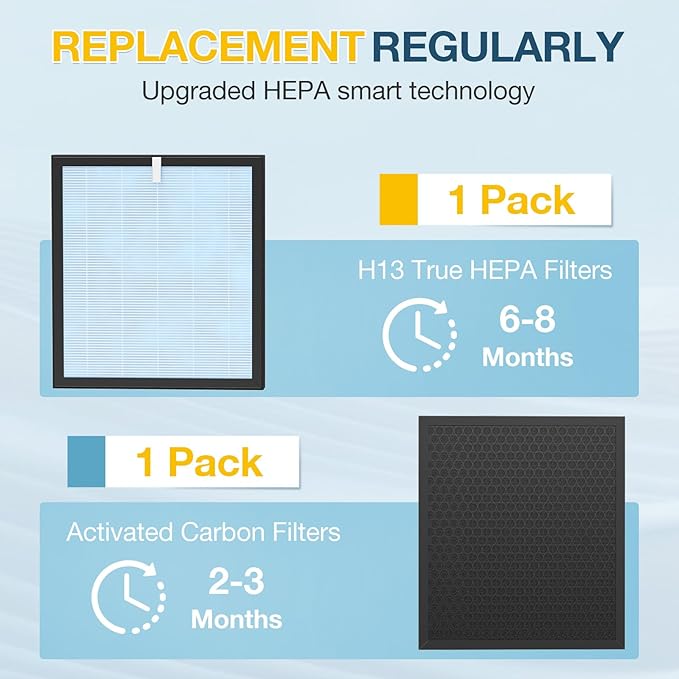 HSP001 Filter Replacement Compatible with HATHASPACE Air Purifier Filters HSP001, 4-in-2 Filtration with H13 True Hepa and Activated Carbon