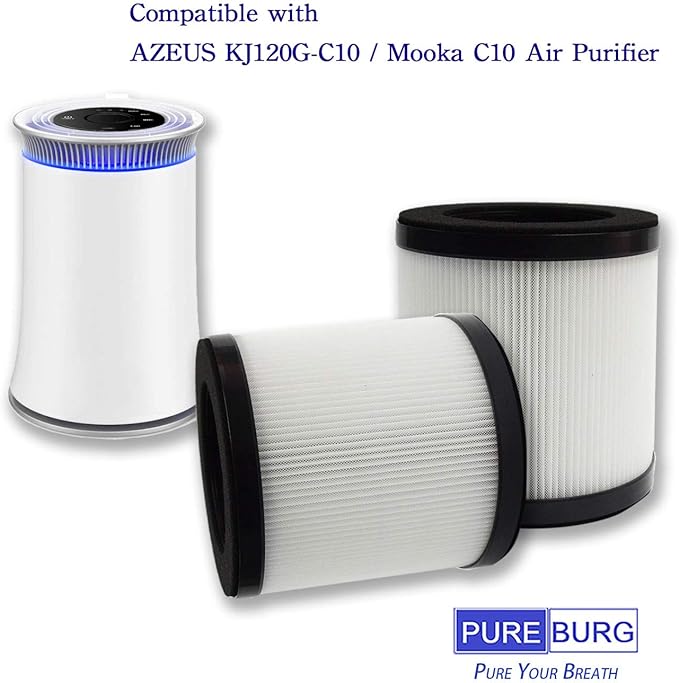 PUREBURG Replacement Filters Compatible with AZEUS C8 KJ120G-C10, Mooka C10 Air Purifier,2-Pack H13 HEPA 3-Stage Filtration Activated carbon 2-IN-1