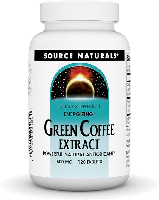 Source Naturals Energizing Green Coffee Extract, Powerful Natural Antioxidant*, 500 mg Tablet - 120 Tablets