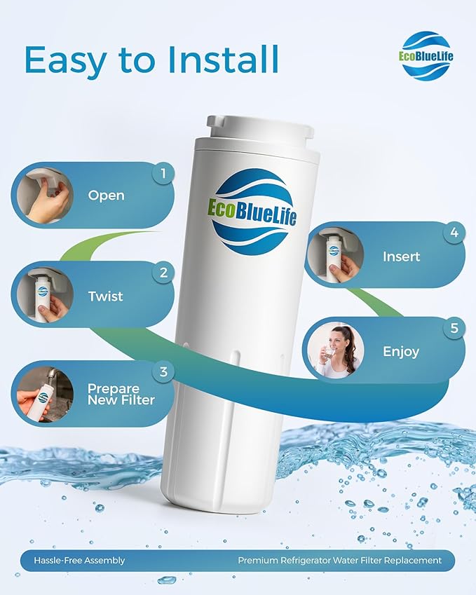 EcoBlueLife Refrigerator Water Filter Replacement - Certified for Chlorine Reduction & Lead-Free Compliance Water Filter for Fridge Compatible with Amana, Maytag Pur, UKF8001, EDR4RXD1 & More Models