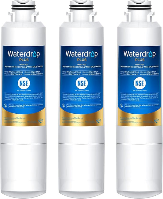 Waterdrop Plus DA29-00020B NSF 401&53&42 Certified Refrigerator Water Filter, Replacement for Samsung® Water Filter HAF-CIN/EXP, HAF-CIN, FMS-2, RF28HMEDBSR, RF263BEAESR, 3 Filters (Package May Vary)