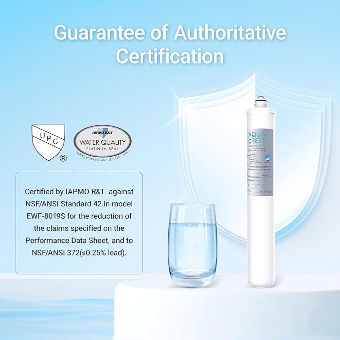 AQUA CREST I2000 Under Sink Water Filter, 26K Gallons, Replacement Cartridge for Everpure i2000, MC2, ESO7, MH2, EV9612-22, EV9612-56, EV9607-25, EV9613-21, NSF/ANSI 42 Certified