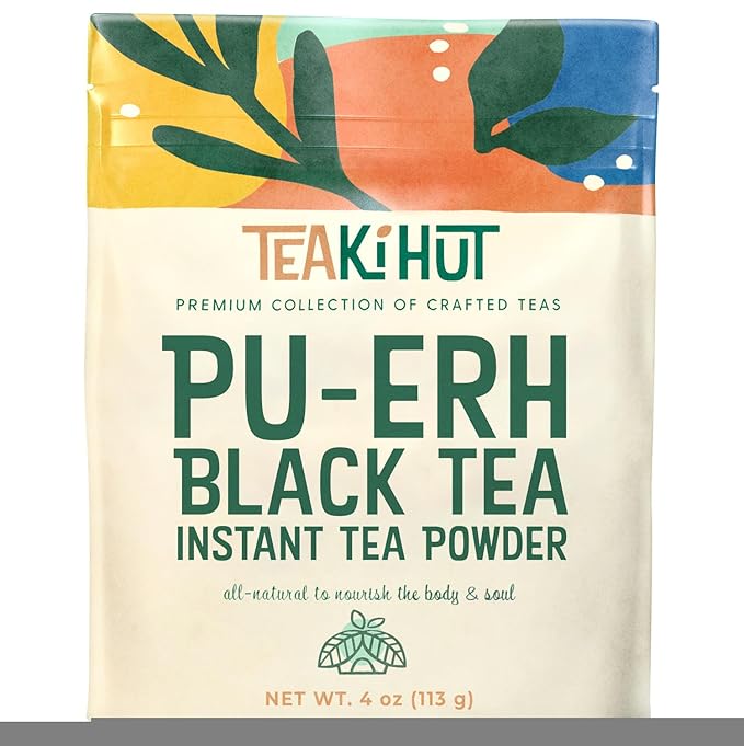 Instant Pu-erh Black Tea Powder 4 oz, Low-Carb, Low-Calorie Black Tea for Hot & Cold Beverages, Refreshing Instant Powder for Lattes, Smoothies, Cocktails & Baked Goods