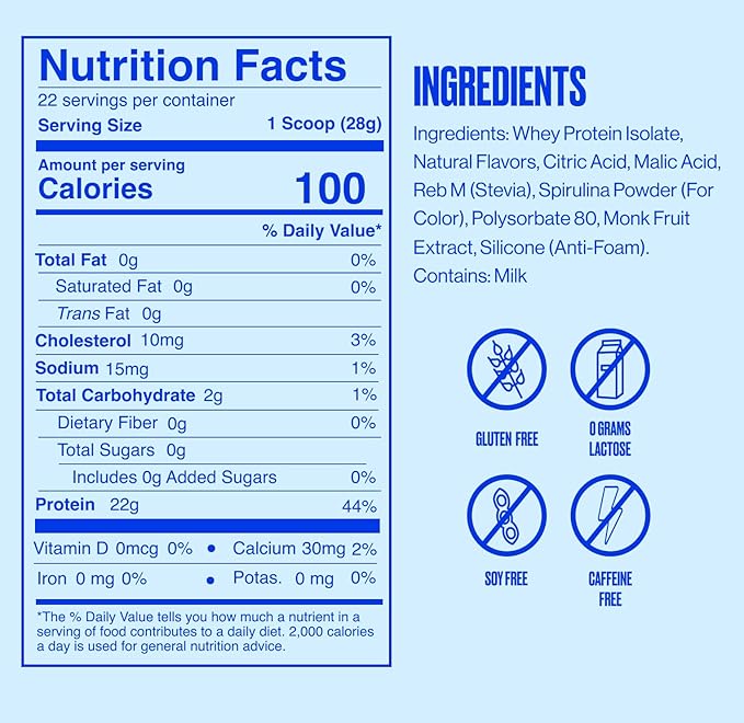 SEEQ Clear Protein Powder - Blue Razz Freeze - 22 Servings - 22g Clear Whey Protein Isolate - Zero Sugar - 0g Lactose - Allergen Friendly - GLP1 Support - Bone Health - Muscle Post Workout Recovery