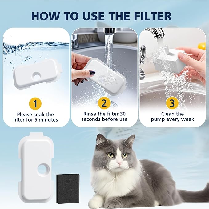 25 Packs Replacement Filters for PETLIBRO Dockstream Cat Water Fountain PLWF005 PLWF115 PLWF105, 12 Months Set of Replacement Filters for Ultra Quiet Pet Water Fountain, 25 Filters and 25 Sponges