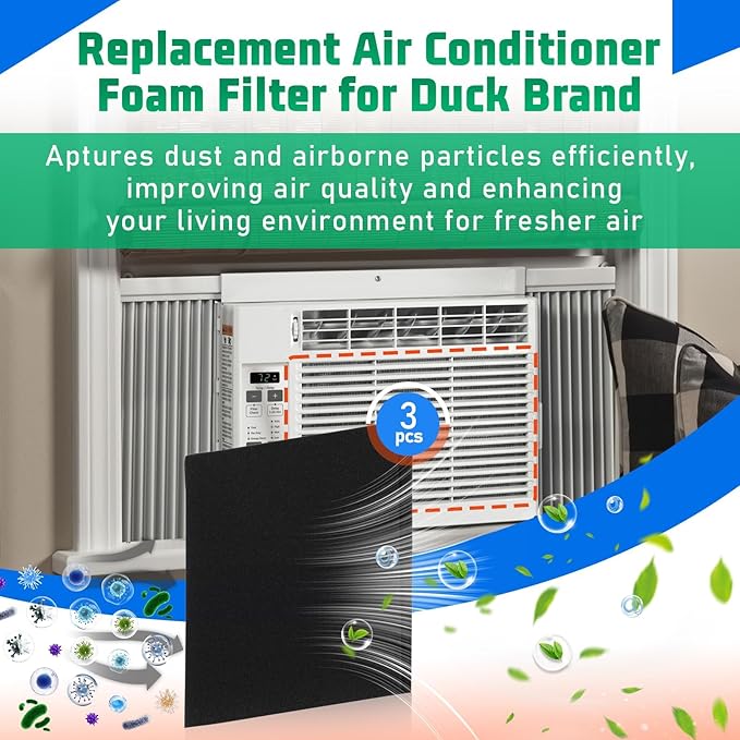 3 Pack Replacement Window Air Conditioner Foam Filter Pad Compatible with FRIEDRICH, GE, HEPA, Next Gen AC Window Unit Purifier, Cut to Fit Washable Reusable Carbon Pad Air Purifier Filters, 1285234