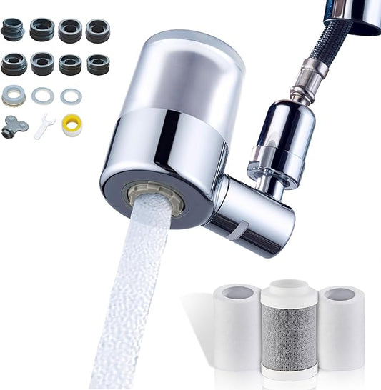 ATQ Water Filter for Sink Faucet with 3pcs Replacement Filters Reduce Chlorine, Lead, 720° Rotating, 2 Modes,Faucet Filter for Kitchen Sink, Pull Out Kitchen/Bathroom/RV Faucets (Aerator720)