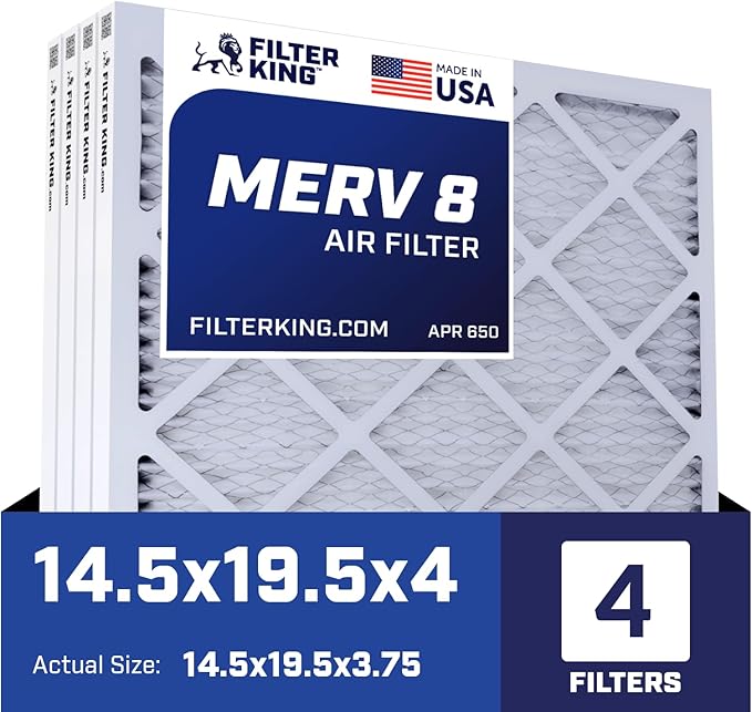 Filter King 14.5x19.5x4 Air Filter | 4-PACK | MERV 8 HVAC Pleated A/C Furnace Filters | MADE IN USA | Actual Size: 14.5 x 19.5 x 3.75"