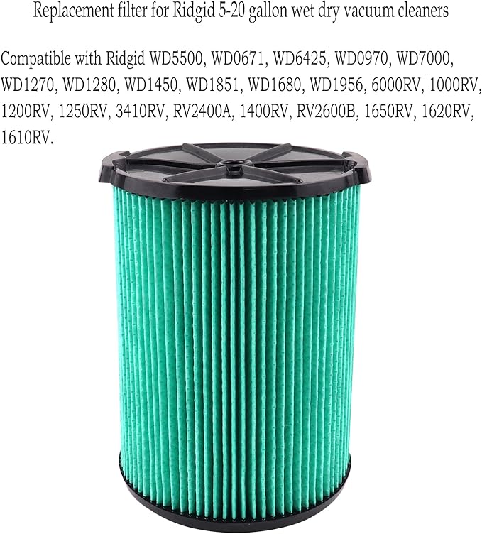 2 Pack VF6000 Filters + 4 Pack VF3502 Filter Bags + 4 Pack Foam Sleeve for Ridgid 5-20 Gallon Wet Dry Vacuum Cleaner (10 Pack)