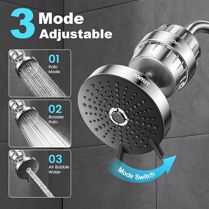 Shower Head ＆ Filter COMBO ! Anti - Chlorine Specialty - 3 Gears' Boosting Pressure with 25 Stage Filtration - Removes 99.945% Chlorine & Heavy Metals for Healthier Skin/Hair - Chrome Shower Head