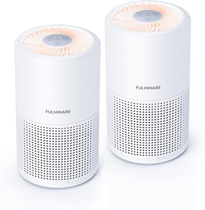 FULMINARE Air Purifiers for Bedroom H13 True HEPA Air Filter Quiet Air Cleaner With Night Light Portable Small Air Purifier for Home, Office, Living Room (White 2 Pack)