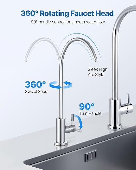 VEVOR Water Filter Faucet, RO Faucet with Lead-Free Brass Valve, 304 Stainless Steel, 0.8GPM Kitchen Drinking Water Faucet, Fits Most Reverse Osmosis & Water Filtration Systems, Brushed Nickel