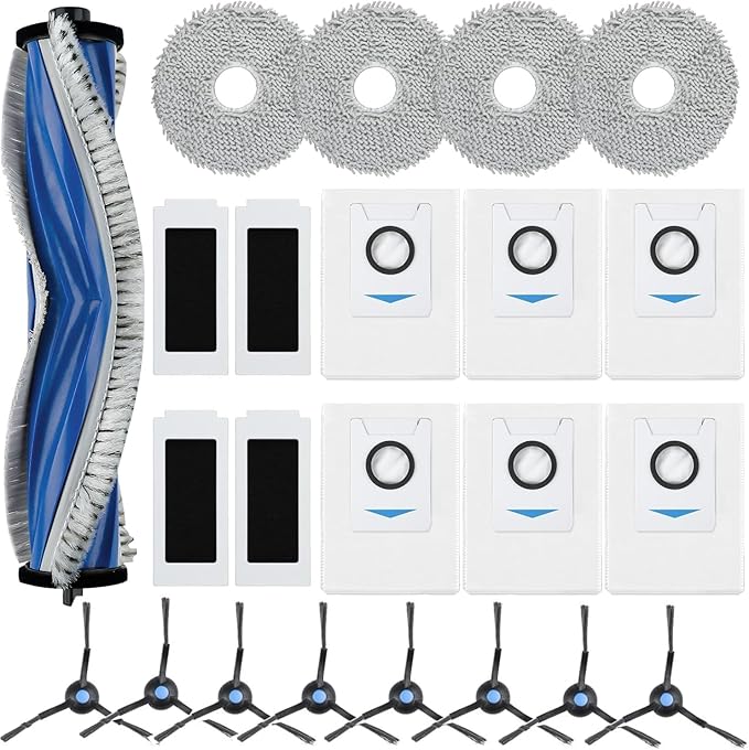 23 Pack T30S Replacement Parts for ECOVACS DEEBOT T30S, T30S AI, T30S Pro, T30S Robot Vacuum Accessories Kit, 1 Main Brush, 4 Hepa Filters, 4 Mop Pads, 6 Dust Bags, 8 Side Brushes