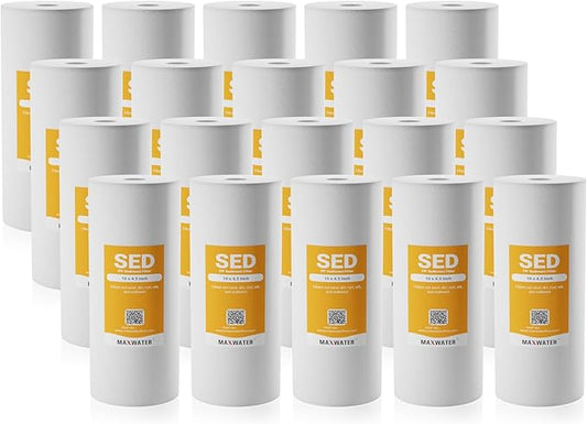 Max Water 1 Micron 10 x 4.5 inch Whole house Sediment Water Filter | Meltblown Polypropylene Well Water Filter Replacement Cartridges for DGD-5005, AP810, SDC-45-1001, GXWH30C, PP10BB (20 Pack)