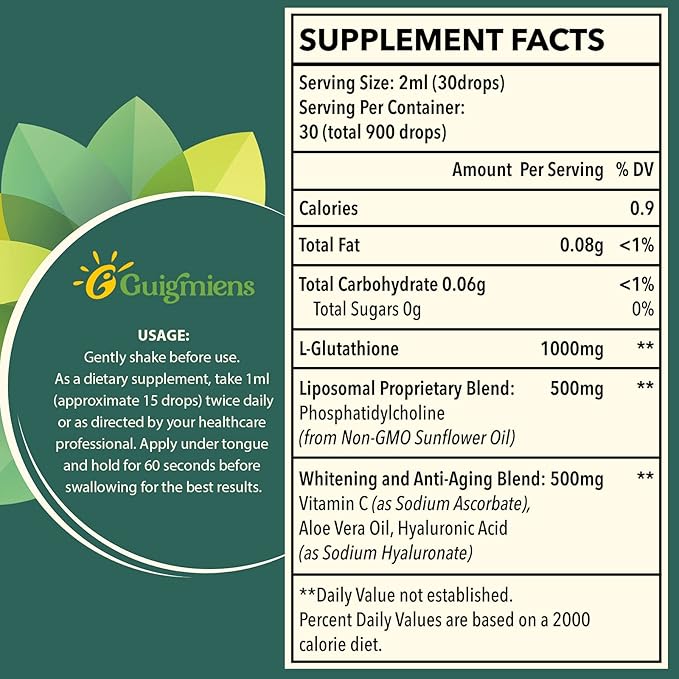 Liposomal Glutathione 1500 MG, Superior Absorption, Liquid Glutathione Supplement, Powerful Antioxidant, Liver Detox, Immune Enhancer, Soy-Free, Non-GMO, Vegan & Gluten Free, 2.02 fl.oz